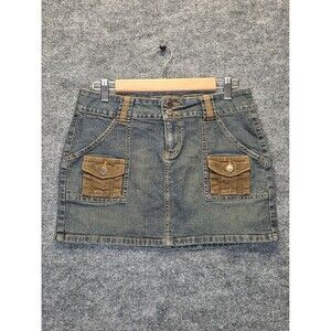 Bongo Skirt Juniors Medium Blue Denim Cargo Mini Corduroy Pockets Zip Button